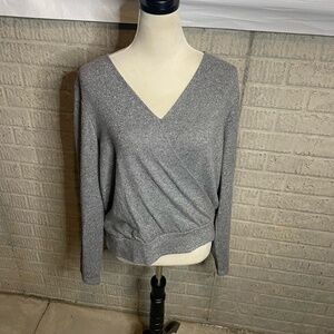 Michael Stars Womens Gray Sparkle‎ Convertible V-Neck Surplice Top Size Large